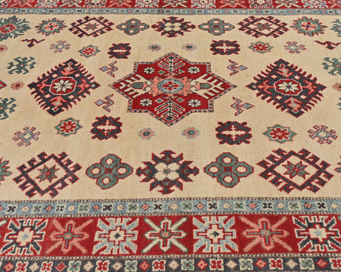4x6 Beige Kuba Afghan Hand Knotted Wool Area Rug